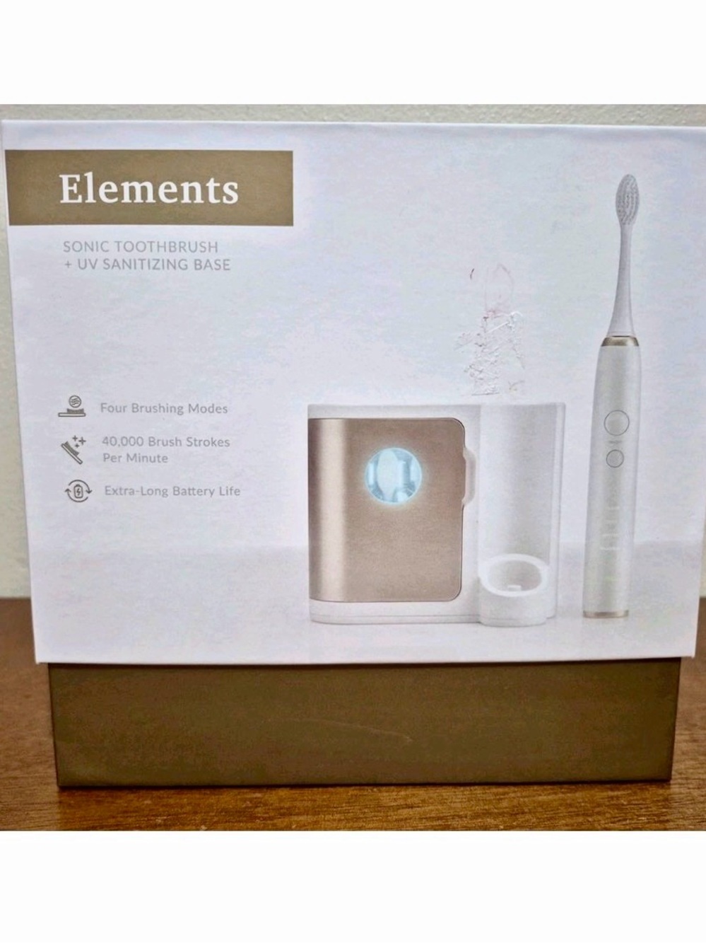 DAZZLEDPRO ELEMENTS SONIC TOOTHBRUSH w UV SANITIZING BASE IN GOLD NEW!